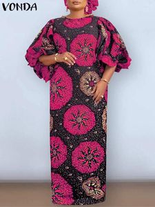 Abiti da festa VONDA Vintage Maxi Dress 2024 Donne di estate Bohemian Stampato floreale Abiti Mezza manica a lanterna Casual Allentato Vestito estivo Abito