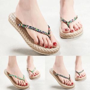 Terlik Moda İlkbahar ve Yaz Kadınlar Flip Flops Renkli Çiçek Plajı Düz ​​Bottom