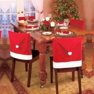 4 teile/los Weihnachten Santa Red Hut Abdeckungen Jahr Dekorationen Abendessen Stuhl Kappe Sets Accessories257D