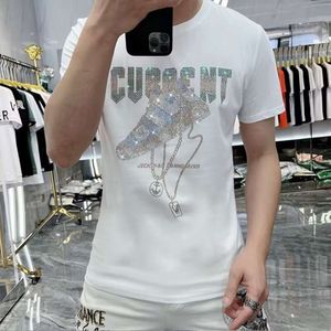 European Station 2024 Summer Printed Hot Diamond Men's Short Sleeve T-shirt Youth Spirit Boy Pure Cotton Half Sleeve Trendy T-shirt