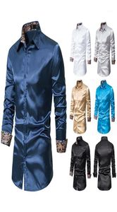Men039sカジュアルシャツLuclesam2022 Men Fashion Satin Shining Silk Dress Shirt Mens Paisley Cuffs Button Up Long Sleeve Camisas P8557019