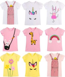 Bebê menina tshirts camisa de verão dos desenhos animados manga curta camisetas flor coelho unicórnio girafa animal impresso roupas do miúdo 11 cores 2633233