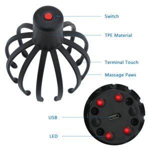 Products Electric Octopus Claw Scalp Massager Hands Free Therapeutic Head Scratcher Relief Hair Stimulation Rechargable Stress Relief