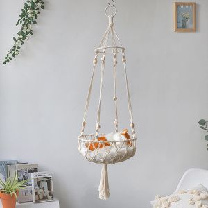 Mats Large Macrame Cat Hammock,Macrame Hanging Swing Cat Dog Bed Basket Home Pet Cat Accessories Dog Cat's House Puppy Bed Gift