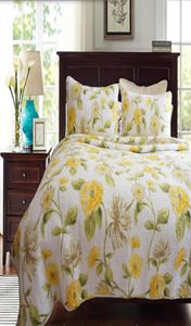 Bordado de algodão acolchoado colchas amarelo floral casa colcha luxo el branco ab lado impresso colcha algodão colcha king size 3539659