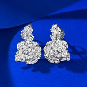 Urok Flower Moissanite Diamond Stude w 100% prawdziwe szterling Sier Obiecing Wedding Kolczyki dla kobiet imprezowy prezent biżuterii