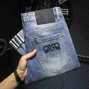 Jeans da uomo Designer jeans da uomo pantaloni cargo leggeri di lusso elementi motociclistici abbinati a colori nostalgici lavati elasticizzati ricamati piccoli dritti NRR0 I5GQ