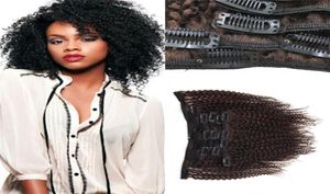 Afro kinky klipp i mänskliga hårförlängningar brasiliansk jungfru hår medium brun billig 120 g lockigt klipp ins fdshine hår4282568