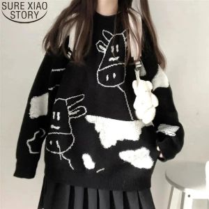 Pallover coreano Magione harajuku Magioni vintage casual maglioni di mucca pigra allegati donne preppy sweet autunno inverno abbigliamento 17156 17156