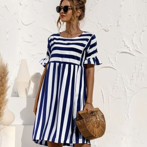 Dresses Women Summer Beach Dress Maternity Clothes Loose Striped Ruffles Sleeves Dresses Pregnancy Party Mini Dress Sundress Vestidos