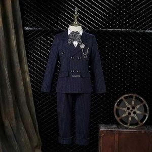Suits Boys Wedding Photograph Suit Kids Luxurious Double-Breasted Birthday Suit Children Tuxedo Dress Child Performance Show Costume