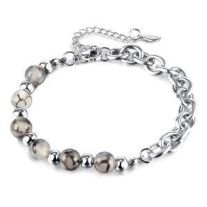 Bracciale con perline di pietra di drago in acciaio inossidabile affascinante hip-hop per uomo donna gioielli in argento amici regali catena estesa 8 pollici + 4 cm n1496