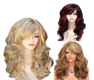 Europeu e americano women039s peruca multicolorido ondulado cabelo loiro alto brilho cabelo qi franja fibra química chapelaria3620314