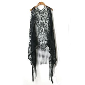 Blusa de crochê renda harajuku blusas de férias rendas crochê boho tops mulheres sem mangas borlas vazadas blusa praia kimono cardigan