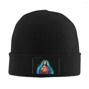 Berets jesus cristo crânios gorros bonés moda inverno quente mulheres homens chapéu de malha adulto unisex religião santo coração bonnet chapéus