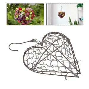 Contenitore per fiori decorativi, piatto, a forma di cuore, da appendere, in ferro, per piante succulente, fioriera