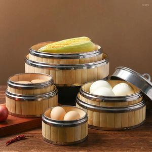 Double Boiler Bao Buns Idea regalo Coperchio in bambù intrecciato Cestello per vapore Pentola a vapore per cibo cinese