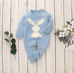 Baby rompers söt kanin pom nyfödda småbarn jumpsuit outfit långärmad höst spädbarn flicka pojke vinterkläder stickad varm 1036136066