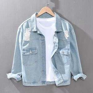 Men's Denim Jacket Trendy Ripped Slim Jean Jackets Coat for Male Outerwear Tops Spring Clothing Plus Size M L XL XXL XXXL
