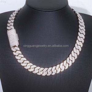 سلسلة رابط كوبية مخصصة 16 مم 925 الجنيه الاسترليني الفضة المثلجة VVS Moissanite Cuban Chokers Necklace 3Rows Link Jewelry