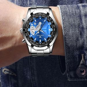 Fngeen Brand White Steel Quartz Mens Watches Crystal Glass Watch Date 44mm Diameter Personlighet Gentlemanly Wristwatches2807