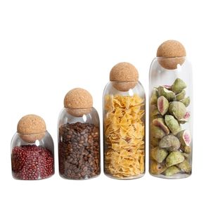 Glass Storage Bottle Jars Round Cork Coffee Bean Sealed Contains Creative Grain Storage Jar Candy Tea Can Kitchen Accessories