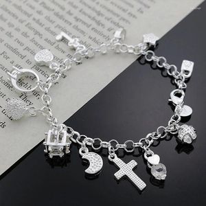 Link Armbänder Schöne Mode Elegante Silber Farbe 13 Anhänger Charms Mond Stern Kreuz Kristall Armband Hohe Qualität Wunderschöne Schmuck H144