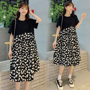 Dresses 2023 summer pregnant women dress sweet floral patchwork short sleeve cotton dresses fashion plus size maternity clothes dresses