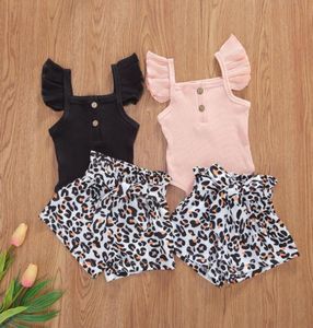 Clothing Sets Born Baby Girls Clothes Sweet Summer Kids Ribbed Knitted Button Romper High Waist Belt Leopard Print Shorts Set 0246212988