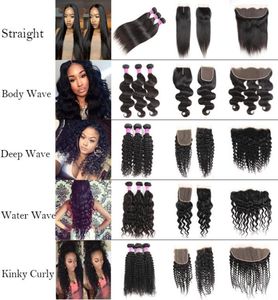 10A grade human hair straight body deep water wave kinky curly bundles with lace closure frontal brazilian virgin Weave Weft Exten7286400