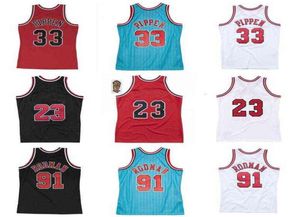 Homens Mulheres Juventude S2XL Costurado Basquete Jerseys 23 Gods 91 Rodman 33 Pippen Preto Vermelho Branco Mitchellness 9598 Finais Retro Jer8834535