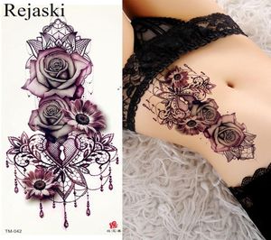 Autoadesivi del tatuaggio di trasferimento dell'acqua dei gioielli della rosa porpora Donne Body Chest Art Temporary Tattoo Girl Bracciale in vita Flash Tatuaggi Flower2861208