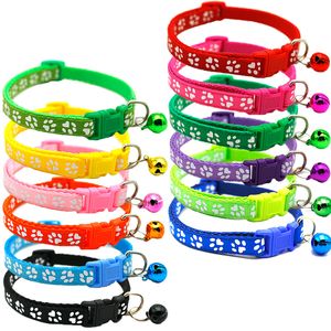 Collars Leashes Dog Collar with Bell Adjustable Buckle Footprint Cat Puppy Leash Necklace Pet Supplies