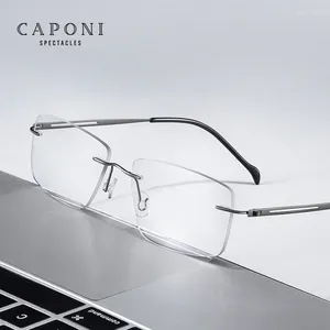 Solglasögon Caponi Rimless Eye Glasses For Men Classic Anti Blue Light Optical Frame Pure Titanium Brand Designer SPECLES JF5019