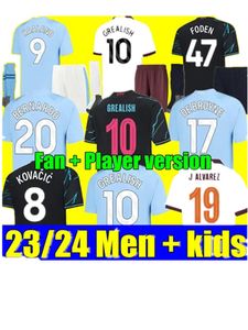 Fotbollströjor Haaland 2023 2024 de Bruyne Phillips mans städer gratan Mahrez Foden Bernardo Rodrigo Footbalsoccer skjorta män barn kit set uniformer