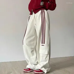 Męskie spodnie amerykańskie streetwear Style szerokie nogi Men Stripes Elastyczne spodnie dresowe z wysokim talią sznurkiem luźne spodnie unisex