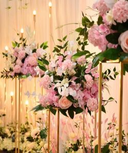 Centrotavola di seta personalizzato rosa fiori artificiali palla centrotavola disposizione testa decorazione piombo strada per sfondo di nozze tavolo fiore palla5445558