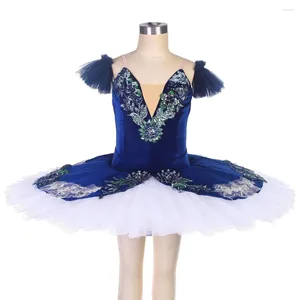 Stage Wear Blue Velvet Bodice With White Pancake Tutu Skirt Women's Professional Ballet Dance Tutus Camisole Dress For Adult Girls BLL487