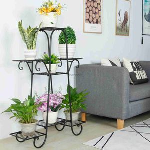 Andra trädgårdsbyggnader 7-Tier Black Metal Plant Stand Flower Pot Display Holder Hem Inomhus/utomhus Garden Balcony Planter Shelf Home Book Storage Rack YQ240304