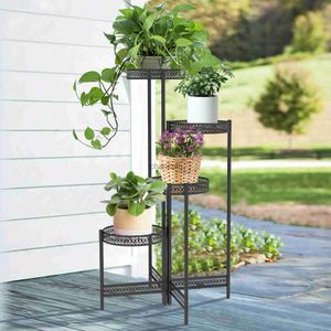 Other Garden Buildings 3/4 Tier Metal Plant Stand Indoor Black Tall Flower Pot Holder Display Rack Foldable for Patio Garden Living Room Corner Balcony YQ240303