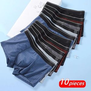 Unterhosen 10 Stück Herrenhöschen Männer Unterwäsche Eisseide Slips Atmungsaktive Mesh Boxershorts Sommer