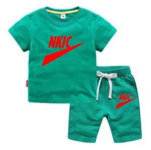 2024 sommer Kinder Marke LOGO Print Kleidung Sets Kurzarm Elastische Taille Shorts Baumwolle Outfits Kleinkind Mädchen Jungen Trainingsanzüge