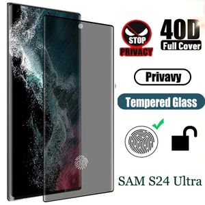 Sekretessskärmskydd för Samsung Galaxy S24 S24Ultra Fingeravtryck Lås upp film Anti-Spy Hempered Glass för Galaxy S23 S22 S21 Plus Obs 20 Full Cover White Edge