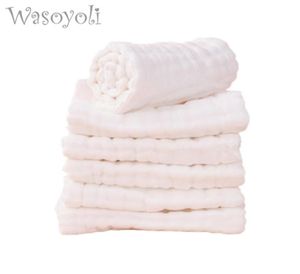 Wasoyoli 5 Peices Lot 12 Katmanlar Beyaz Beğdir Bezleri 14x40cm 100 Muslin Pamuk Seersckuer Bebek Besleme Yüzü Washing2875509