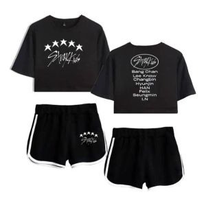 Zestawy Kpop Stray Kids 5 -Star Ladies Tracksuit Dwuczęściowy zestaw Kobiet Top and Shorts Casual Sportswear 2pcs Oufits Straykids Ubrania