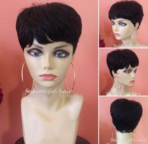 Novo curto em linha reta bob pixie corte peruca brasileira remy cabelo humano 150 sem cola nenhuma peruca dianteira do laço para preto women5683591