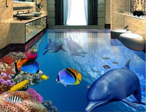 Piso personalizado mural papel de parede peixe tropical golfinho mundo subaquático 3d banho banheiro quarto murais piso pvc à prova dwaterproof água sel1525182