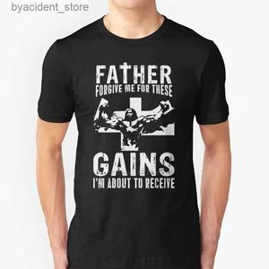 Herren-T-Shirts, lustige Fitnessstudio-Shirts, Vater vergib mir diese Gewinne – lustiges motivierendes Fitnessstudio-T-Shirt „Reps For Jesus Is My Spotter Fitness“ L240304