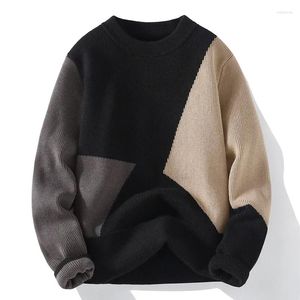 Męskie swetry jesienne i zimowe kolorowe blok koloru pullover okrągły sweter