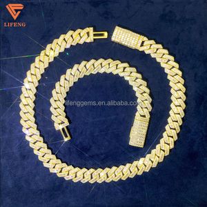 15 ملم VVS Moissanite Iced Out Diamond Gold Color Stain Necklace 925 Sterling Silver Men Necklace Miami Cuban Chain